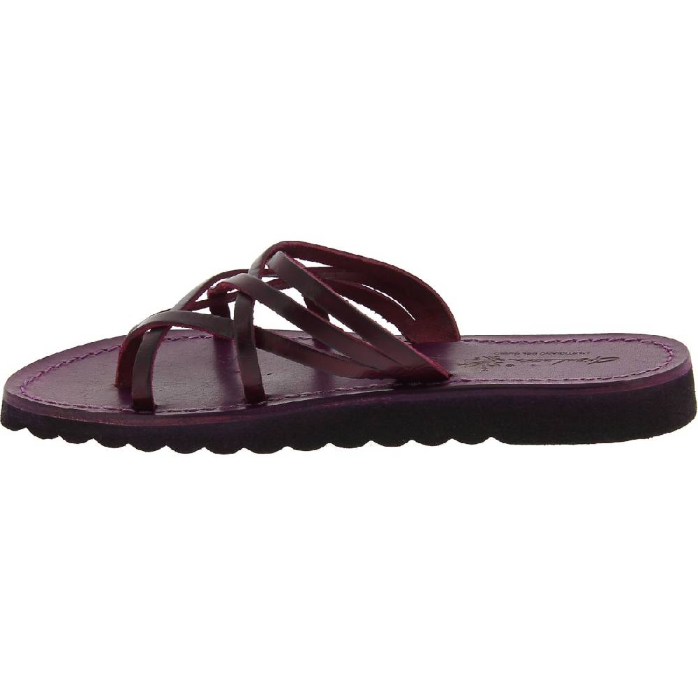 Lartigiano Del Cuoio Ciabatte Infradito In Lacci Di Pelle Viola Intrecciati