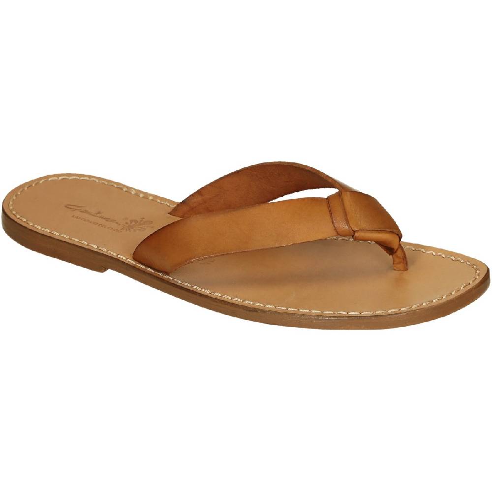 Lartigiano Del Cuoio Ciabatte infradito uomo in pelle color cuoio fatti a mano