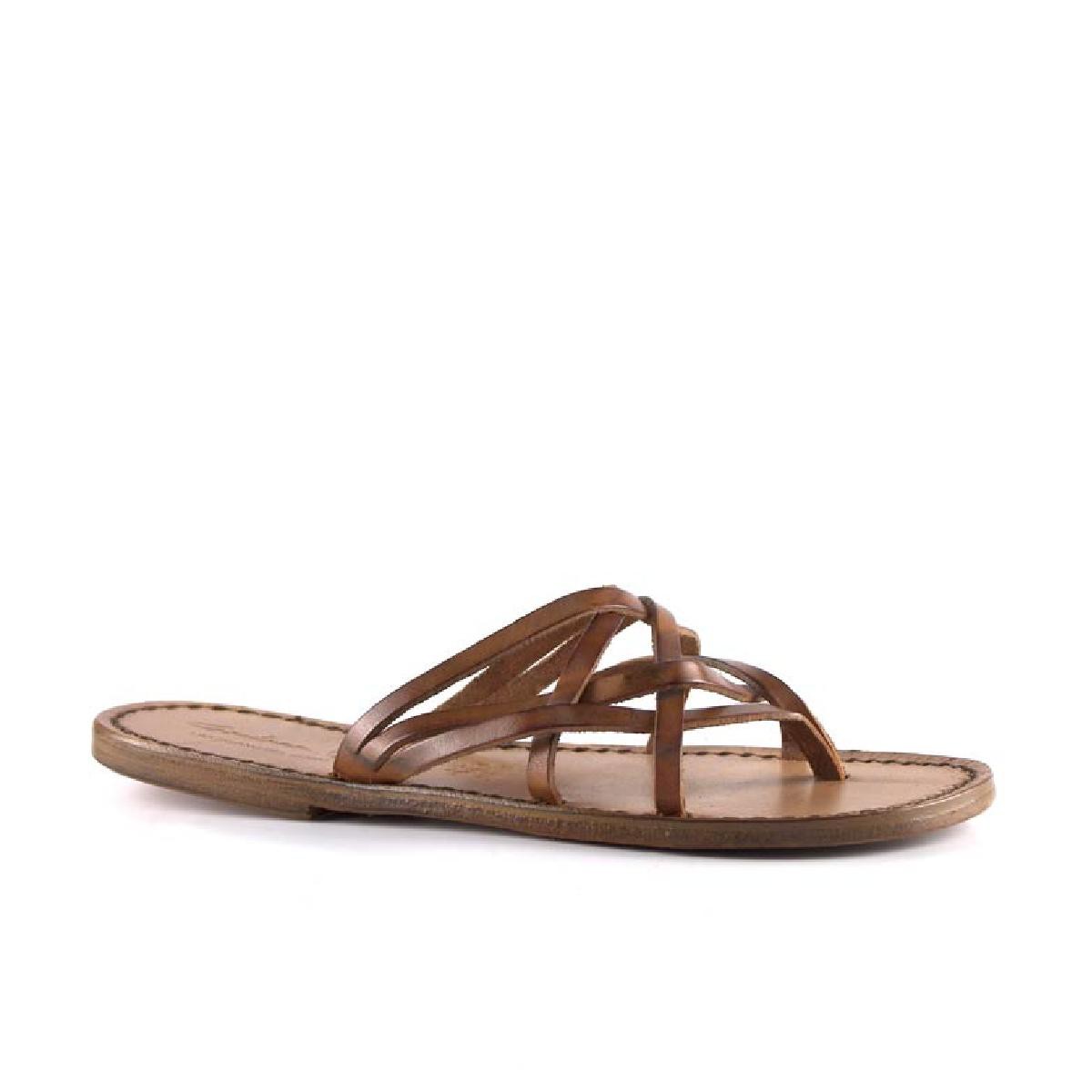 Lartigiano Del Cuoio Ciabatte intrecciate donna fatte a mano in cuoio antico e suola in cuoio