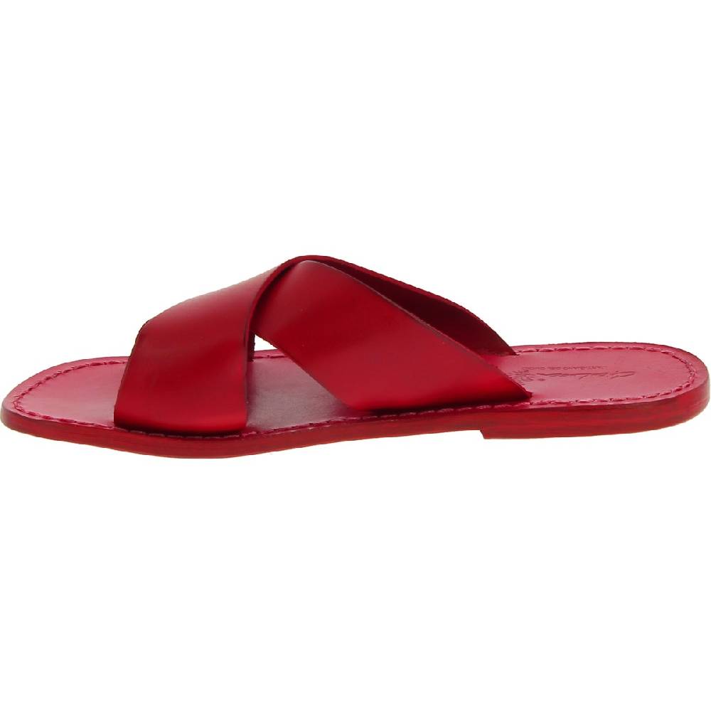 Lartigiano Del Cuoio Ciabatte Uomo In Pelle Rossa Realizzate A Mano In Italia