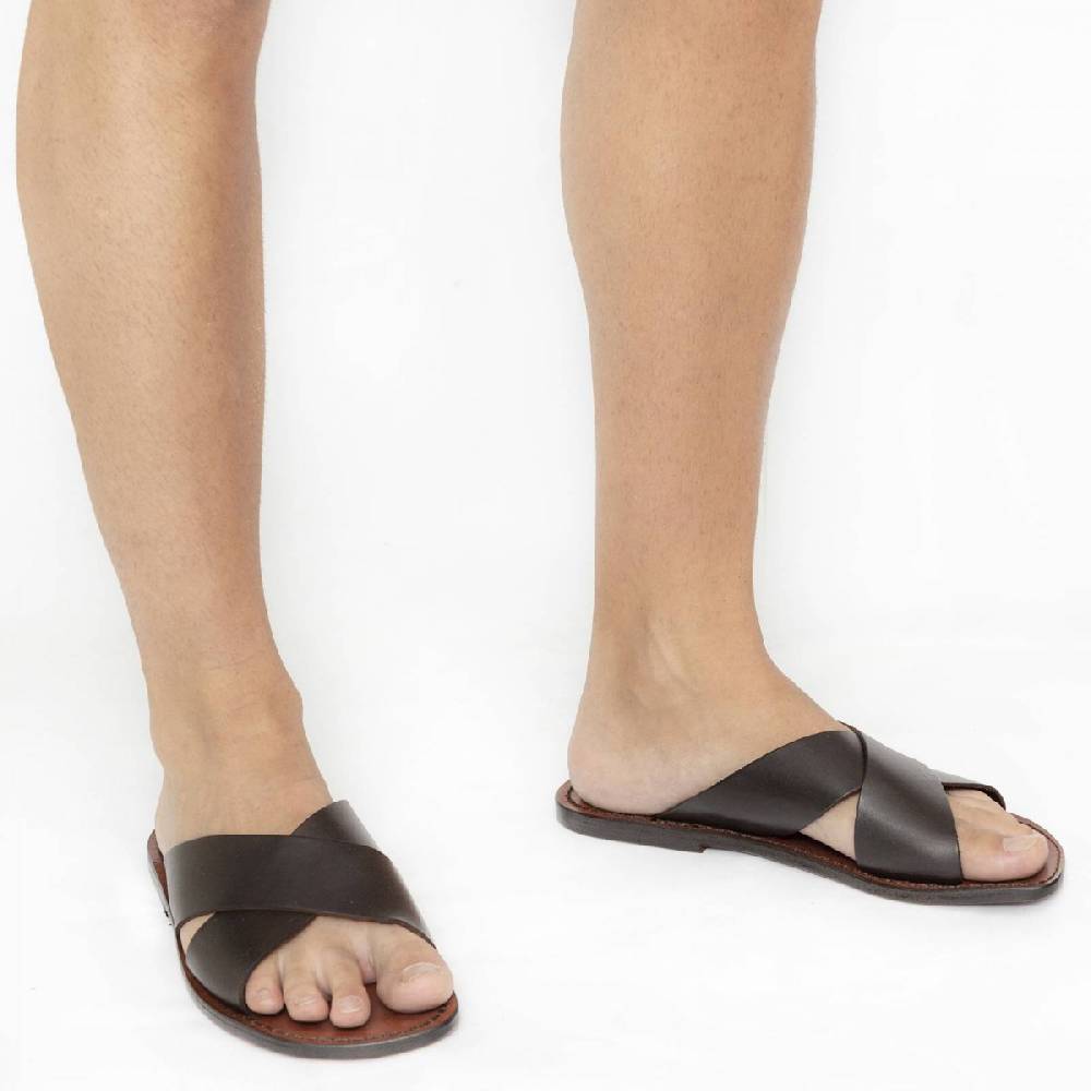 Lartigiano Del Cuoio Ciabatte Uomo In Pelle Testa Di Moro Realizzata A Mano In Italia