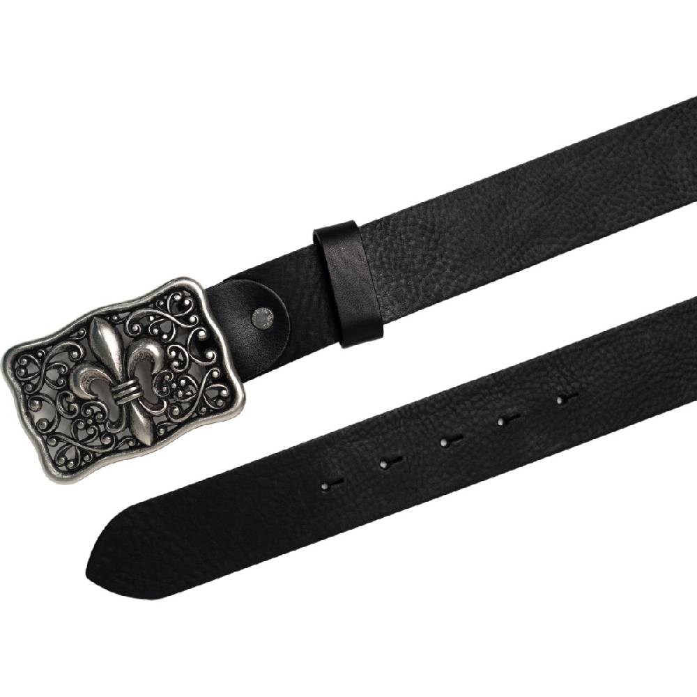Lartigiano Del Cuoio Cintura Artigianale In Cuoio Nero Con Fibbia Giglio Fiorentino