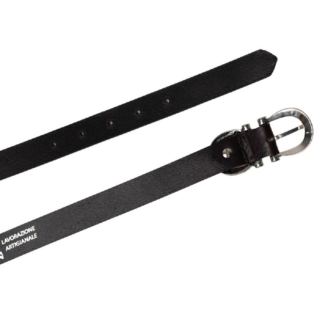 Lartigiano Del Cuoio Cintura Artigianale In Pelle Marrone Con Fibbia Ad Otto In Metallo