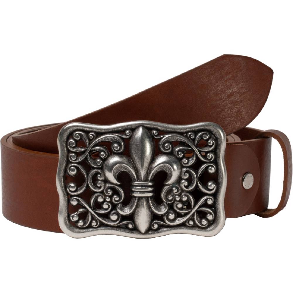 Lartigiano Del Cuoio Cintura Artigianale In Pelle Marrone Con Fibbia Giglio Fiorentino