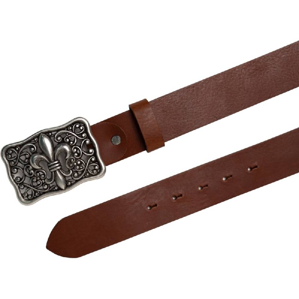 Lartigiano Del Cuoio Cintura Artigianale In Pelle Marrone Con Fibbia Giglio Fiorentino