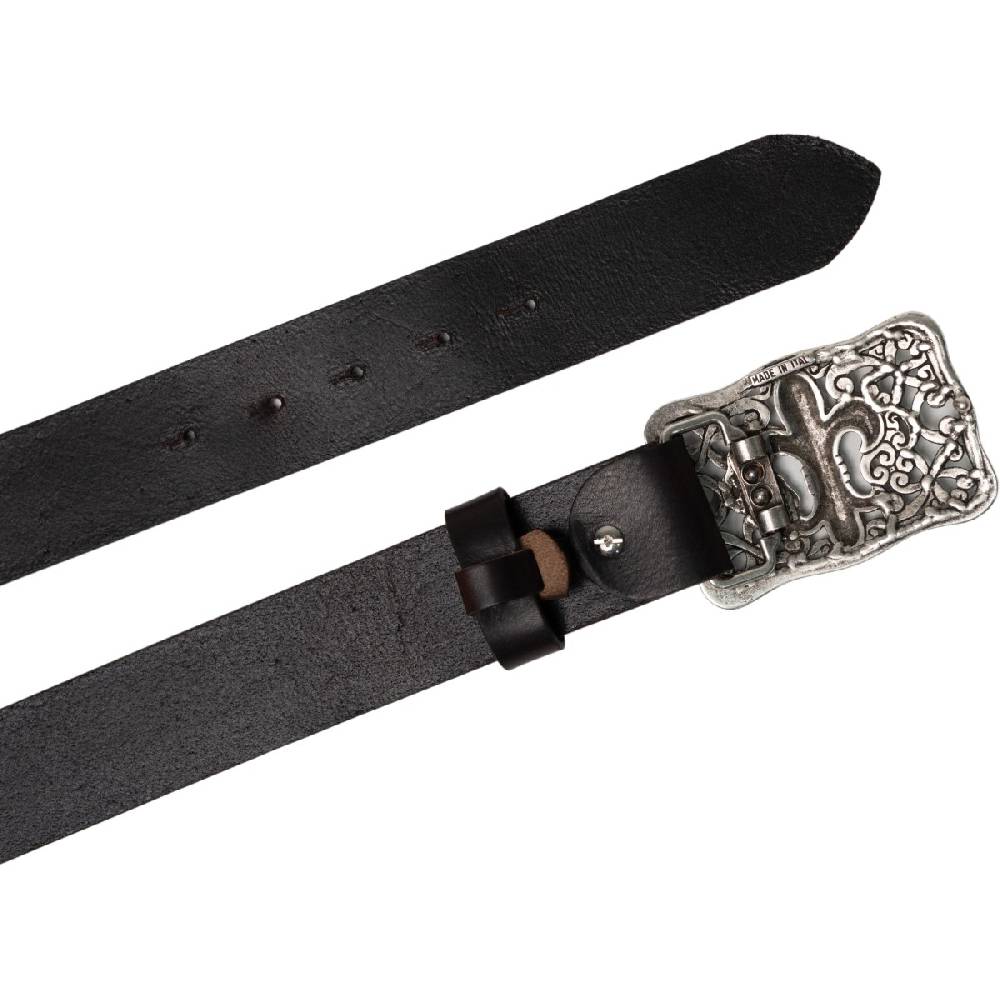 Lartigiano Del Cuoio Cintura Artigianale In Pelle Testa Di Moro Con Fibbia Giglio Fiorentino