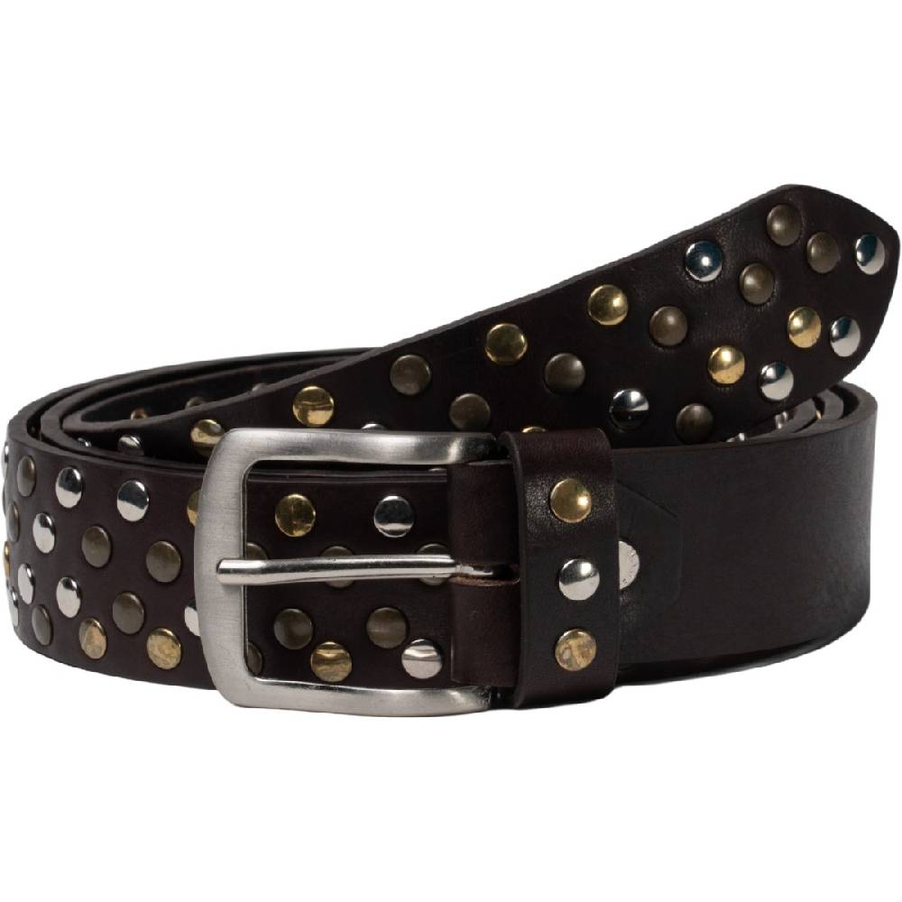 Lartigiano Del Cuoio Cintura Borchiata In Pelle Marrone Scuro Di 3,5 Cm Unisex