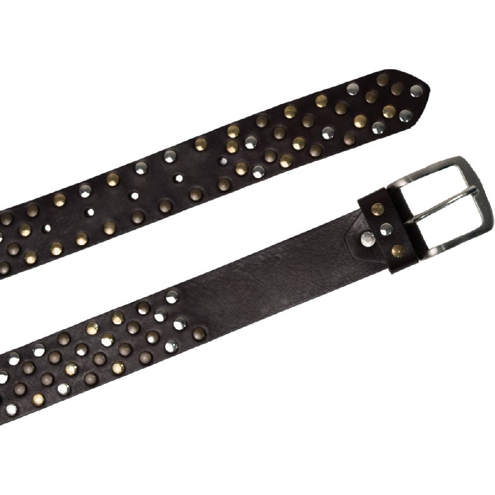 Lartigiano Del Cuoio Cintura Borchiata In Pelle Marrone Scuro Di 3,5 Cm Unisex