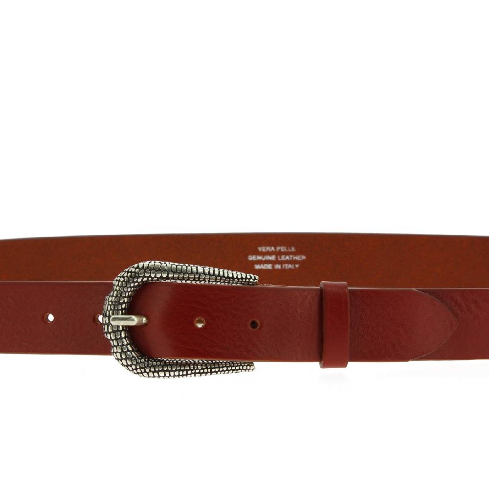 Lartigiano Del Cuoio Cintura da donna in pelle marrone con fibbia squamata in metallo