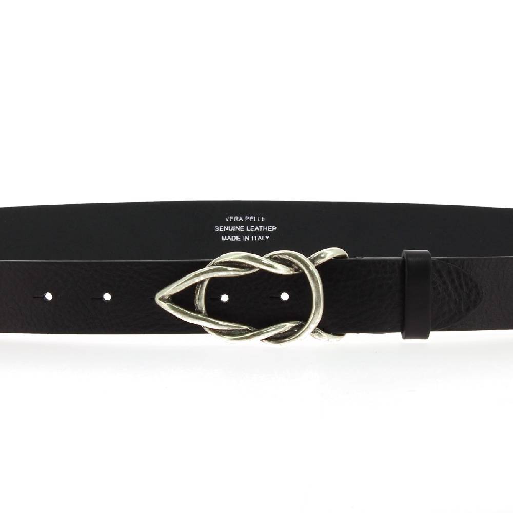 Lartigiano Del Cuoio Cintura Donna Artigianale In Pelle Nera Con Fibbia Casual In Metallo