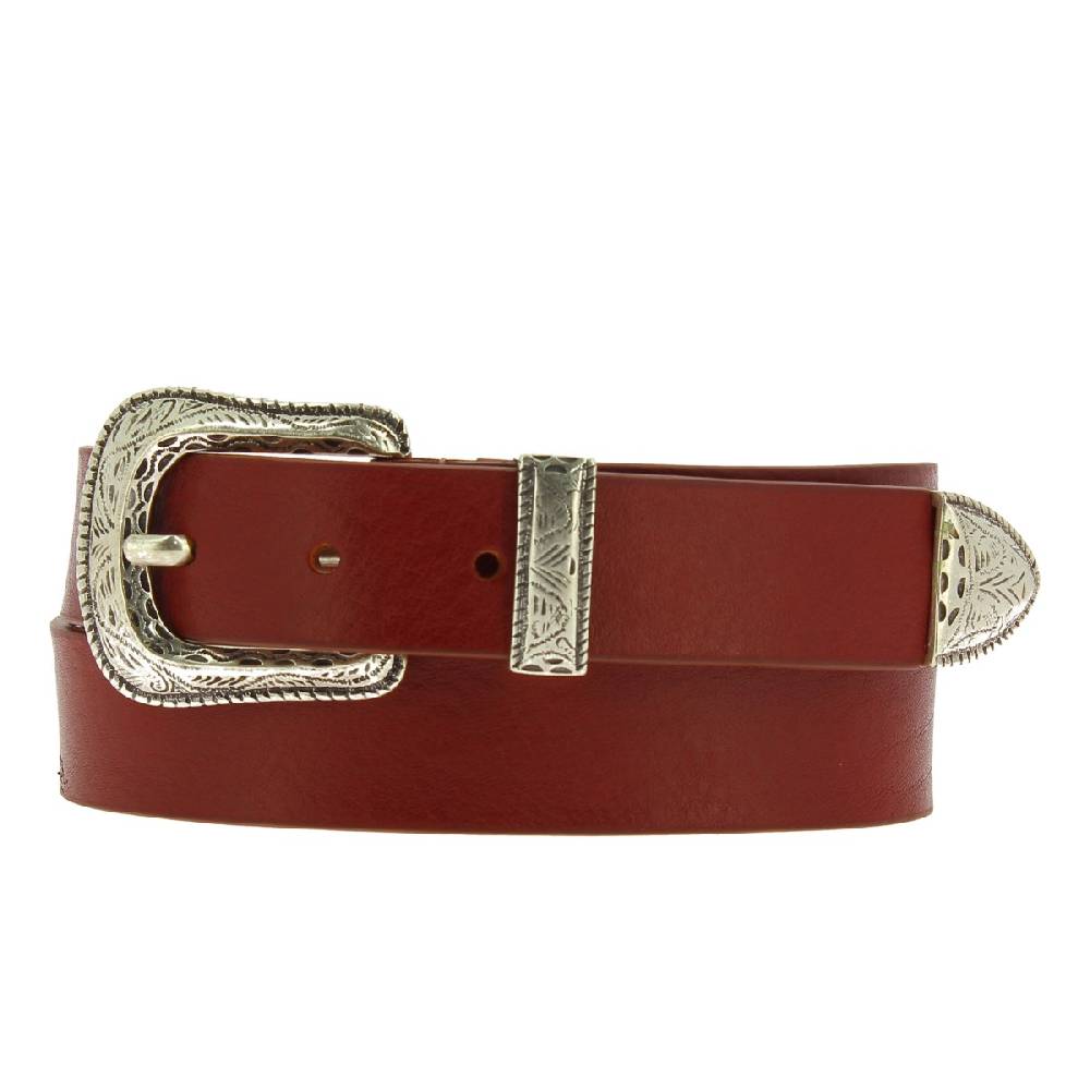 Lartigiano Del Cuoio Cintura In Pelle Marrone Con Fibbia E Puntale In Metallo Inciso