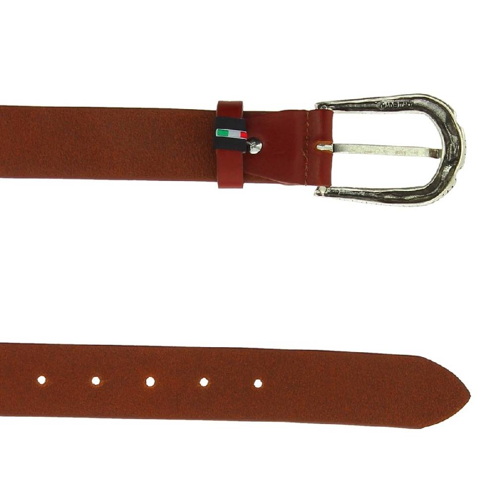 Lartigiano Del Cuoio Cintura In Pelle Marrone Con Fibbia Squamata In Metallo