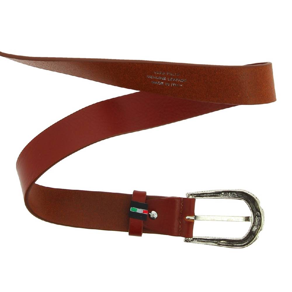 Lartigiano Del Cuoio Cintura In Pelle Marrone Con Fibbia Squamata In Metallo