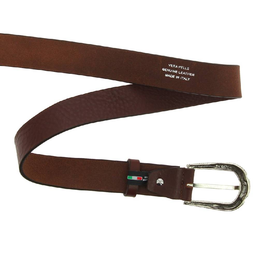 Lartigiano Del Cuoio Cintura In Pelle Marrone Scuro Con Fibbia Squamata In Metallo