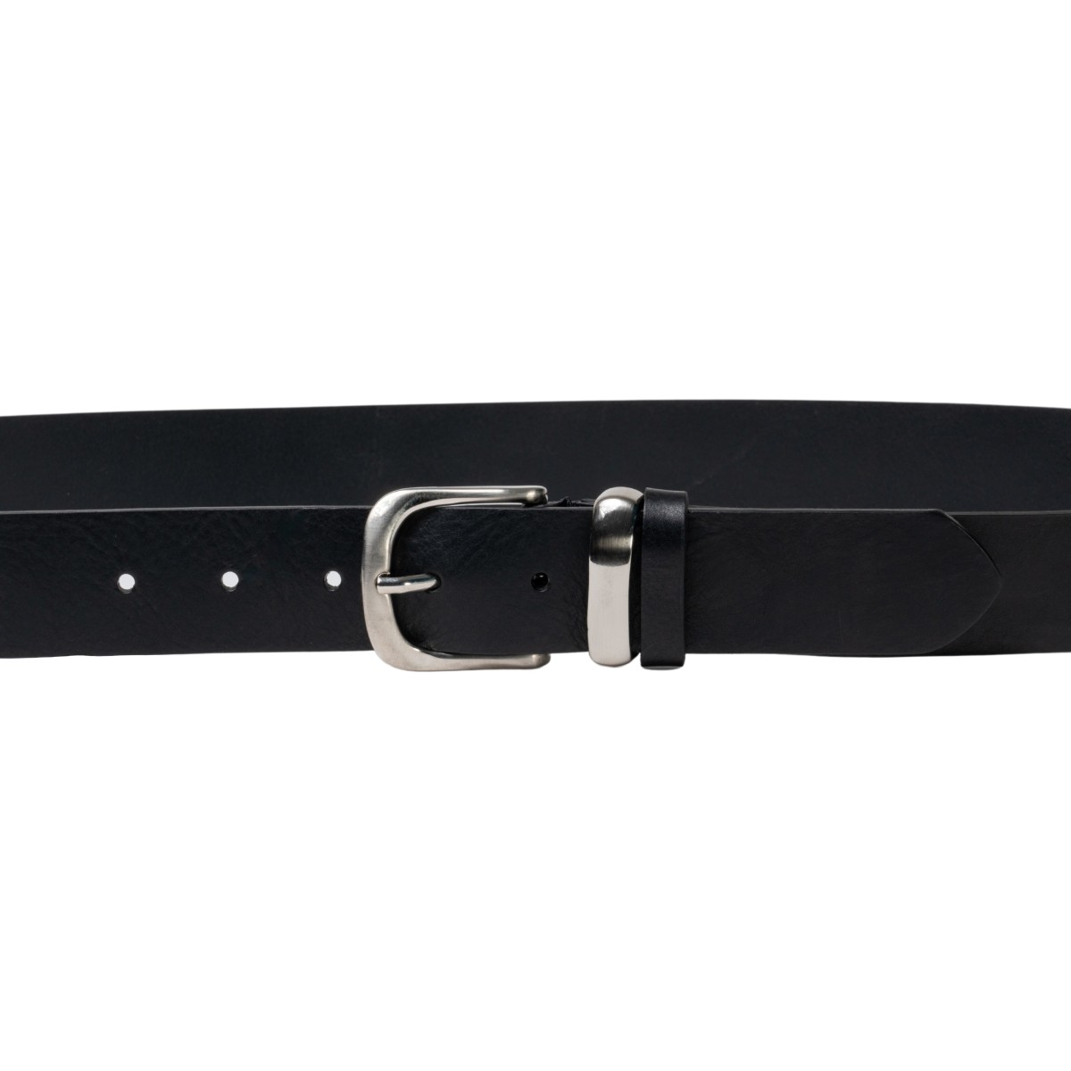 Lartigiano Del Cuoio Cintura In Pelle Nera Con Fibbia E Passante In Metallo