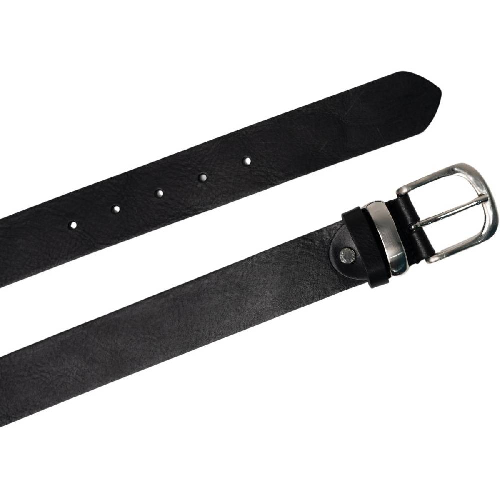 Lartigiano Del Cuoio Cintura In Pelle Nera Con Fibbia E Passante In Metallo