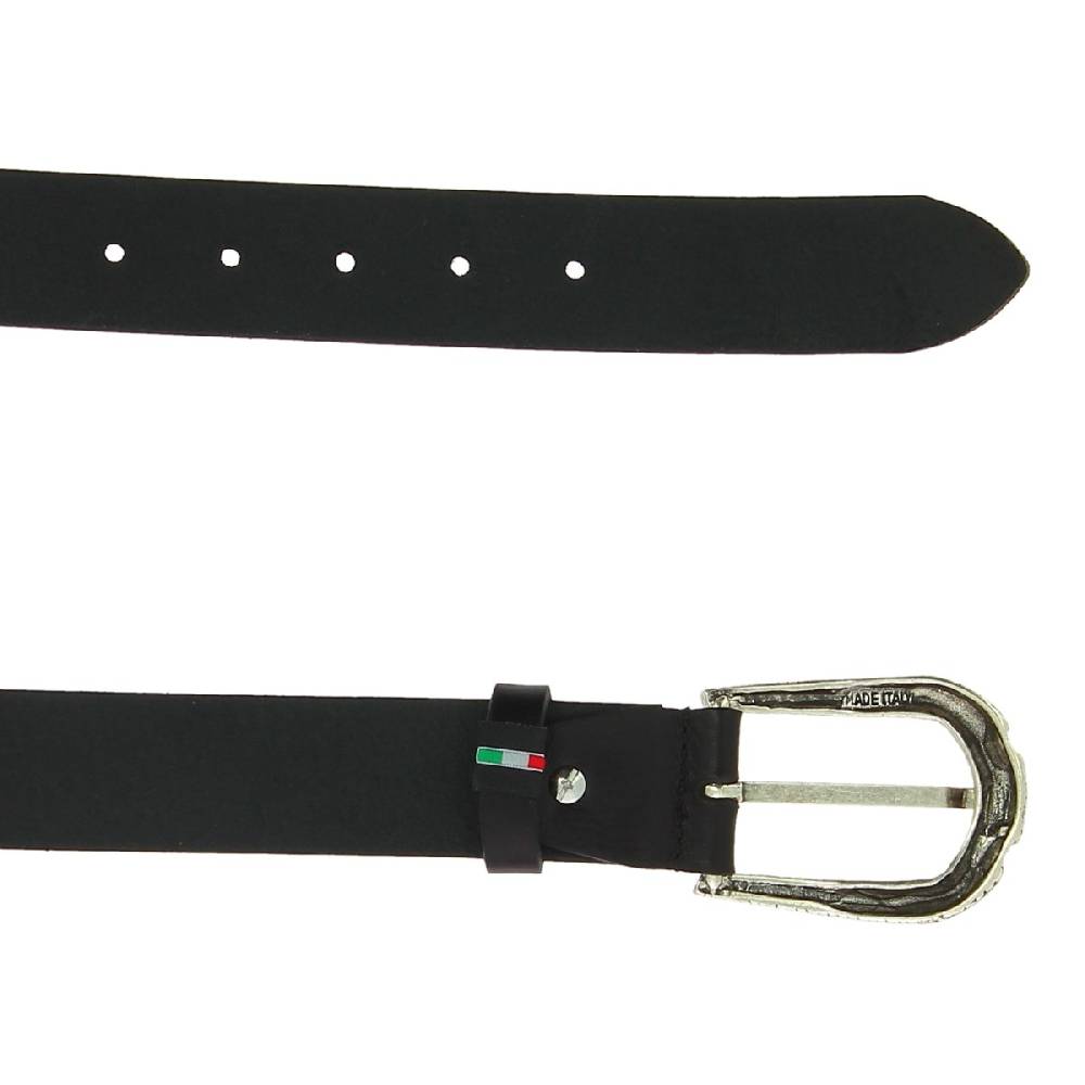 Lartigiano Del Cuoio Cintura In Pelle Nera Con Fibbia Squamata In Metallo