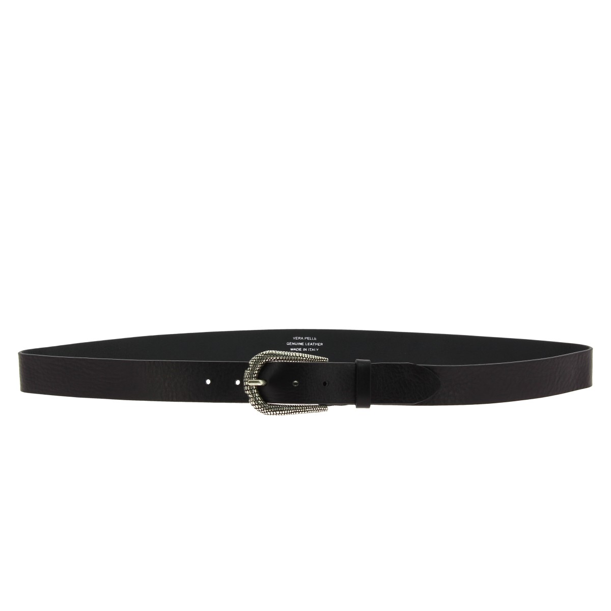 Lartigiano Del Cuoio Cintura In Pelle Nera Con Fibbia Squamata In Metallo