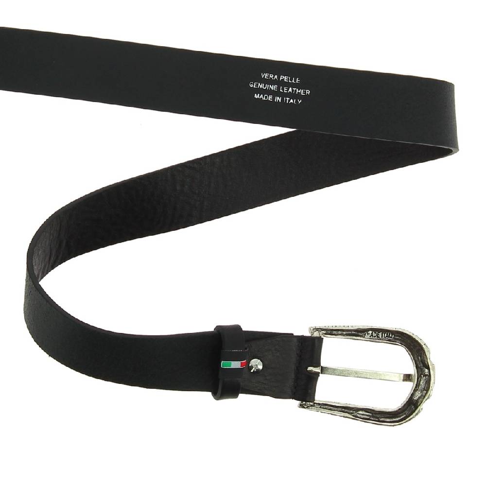 Lartigiano Del Cuoio Cintura In Pelle Nera Con Fibbia Squamata In Metallo