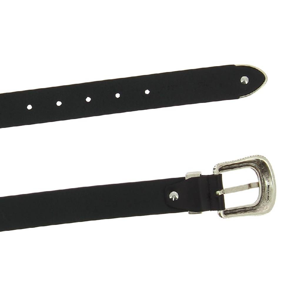 Lartigiano Del Cuoio Cintura In Pelle Nero Con Fibbia E Puntale In Metallo Inciso