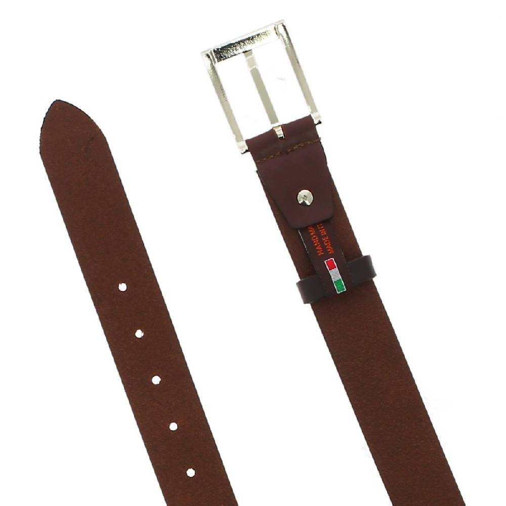 Lartigiano Del Cuoio Cintura In Vera Pelle Marrone Scuro Con Fibbia In Metallo Rettangolare