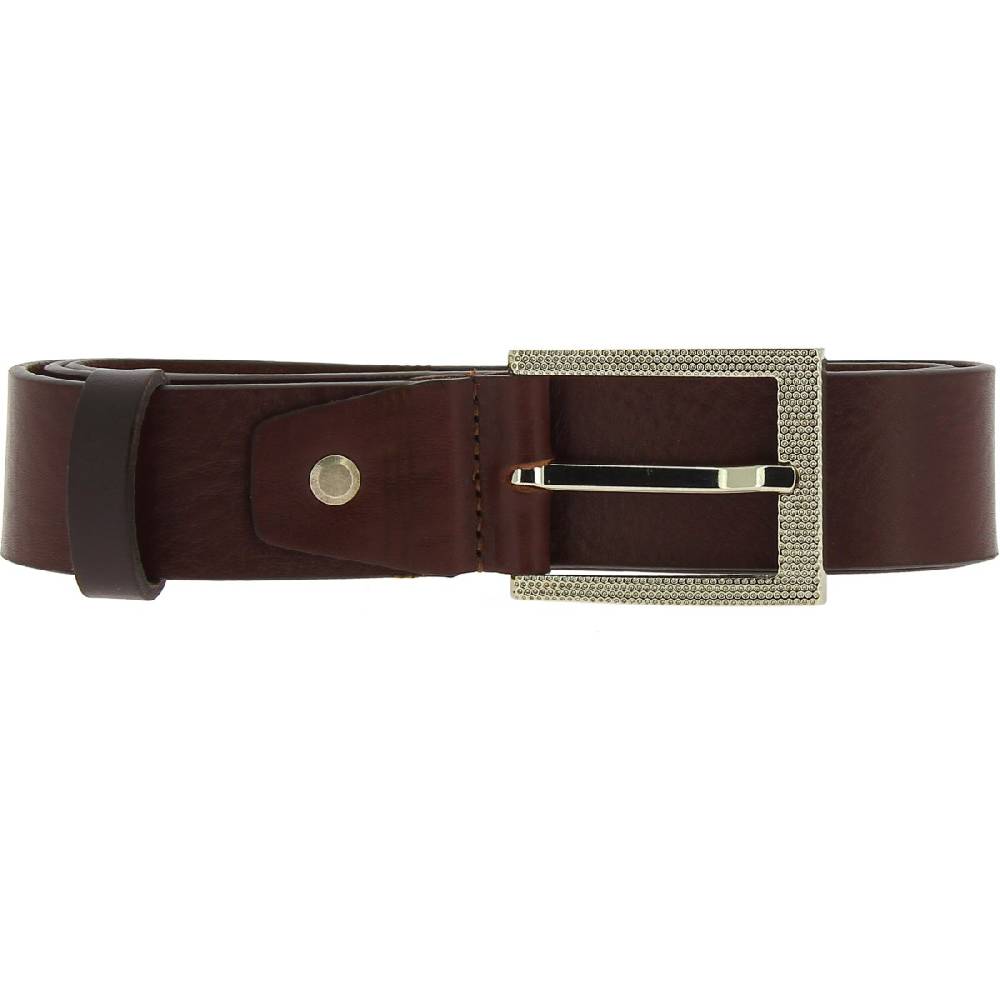 Lartigiano Del Cuoio Cintura In Vera Pelle Marrone Scuro Con Fibbia In Metallo Rettangolare