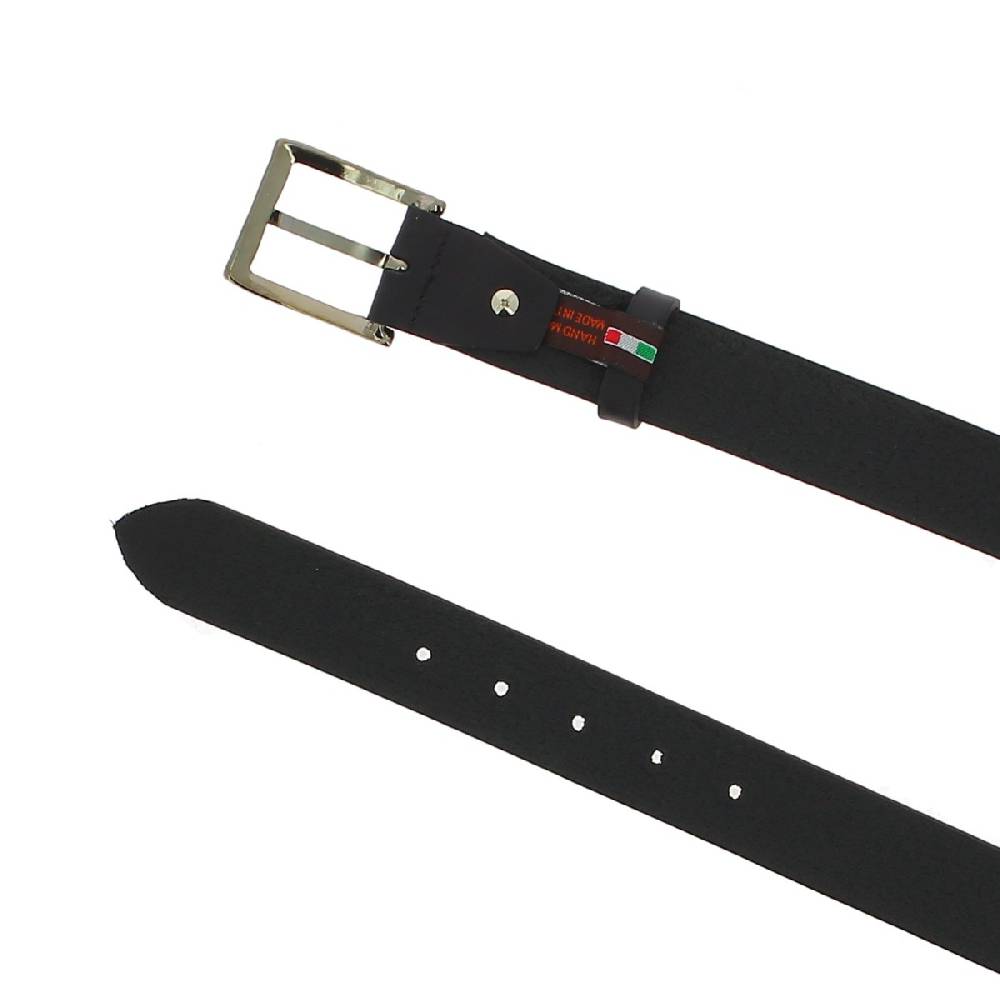 Lartigiano Del Cuoio Cintura In Vera Pelle Nera Con Fibbia In Metallo Rettangolare