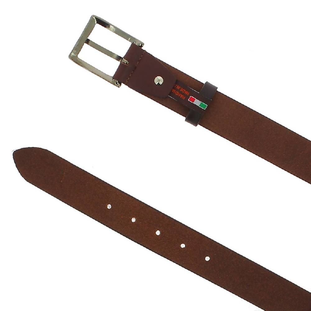 Lartigiano Del Cuoio Cintura In Vera Pelle Testa Di Moro Con Fibbia In Metallo Rettangolare