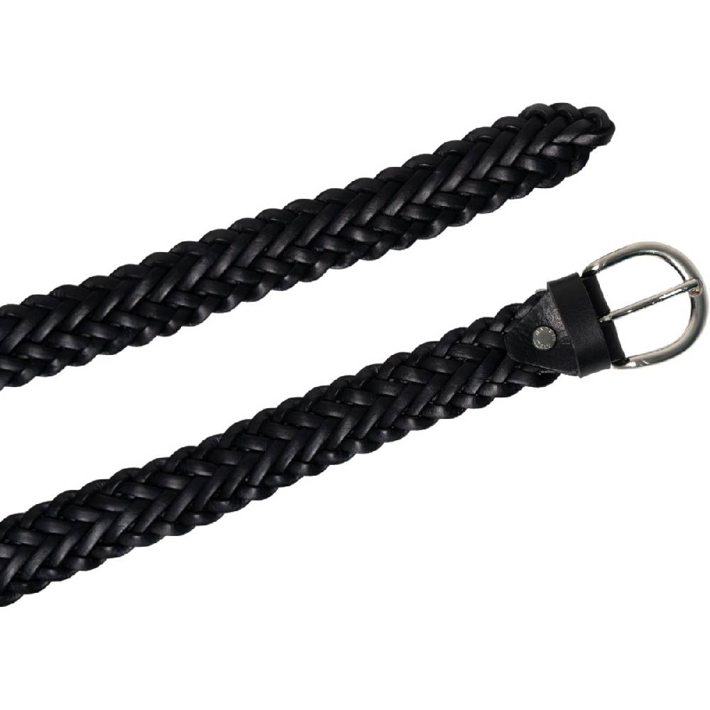Lartigiano Del Cuoio Cintura Intrecciata A Mano In Pelle Nera Con Fibbia Arrotondata In Metallo