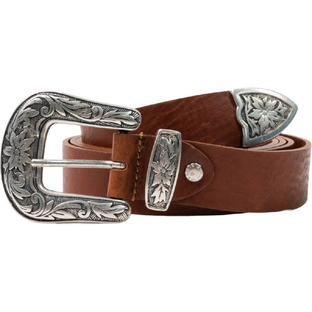 Lartigiano Del Cuoio Cintura western donna in cuoio con fibbia in metallo inciso