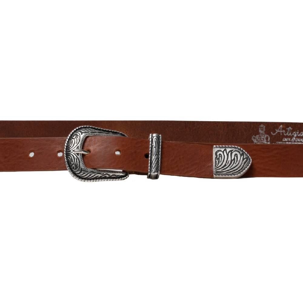 Lartigiano Del Cuoio Cintura Western Donna In Cuoio Con Puntale In Metallo Inciso