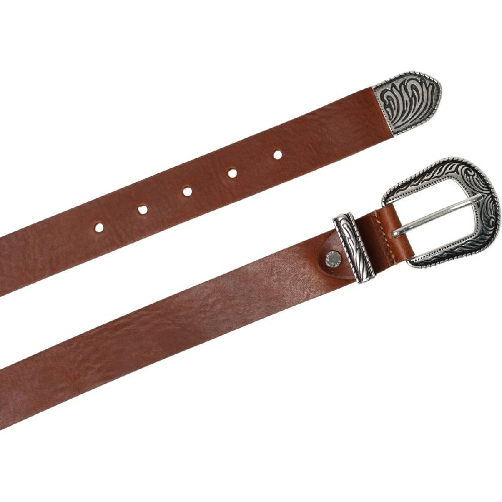 Lartigiano Del Cuoio Cintura Western Donna In Cuoio Con Puntale In Metallo Inciso