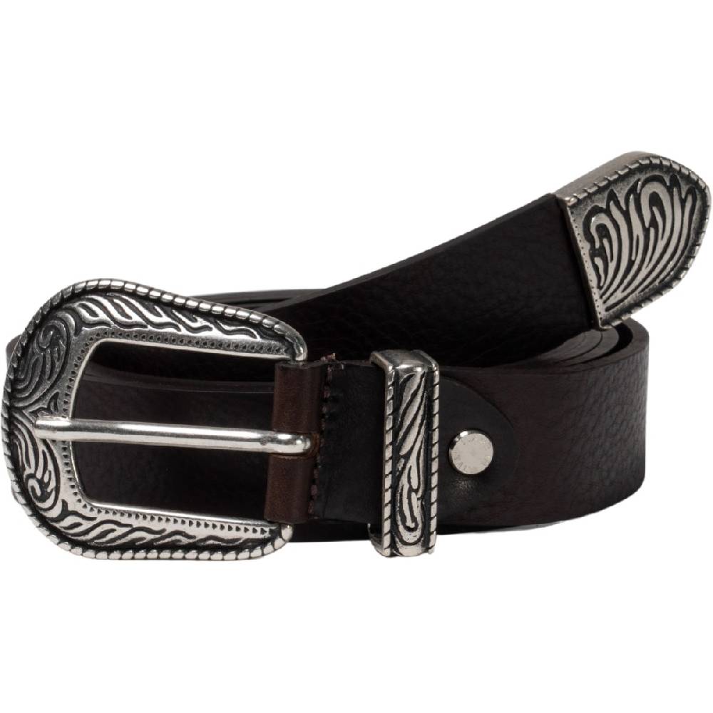 Lartigiano Del Cuoio Cintura Western Donna In Pelle Marrone Con Puntale In Metallo Inciso