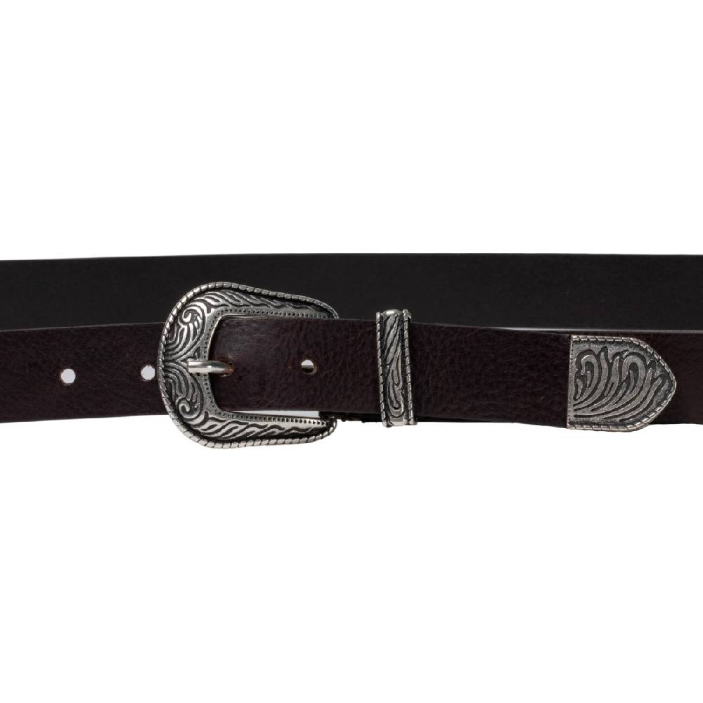 Lartigiano Del Cuoio Cintura Western Donna In Pelle Marrone Con Puntale In Metallo Inciso