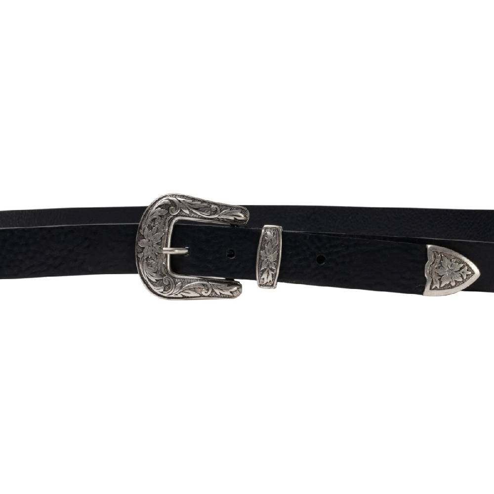 Lartigiano Del Cuoio Cintura Western Donna In Pelle Nera Con Fibbia In Metallo