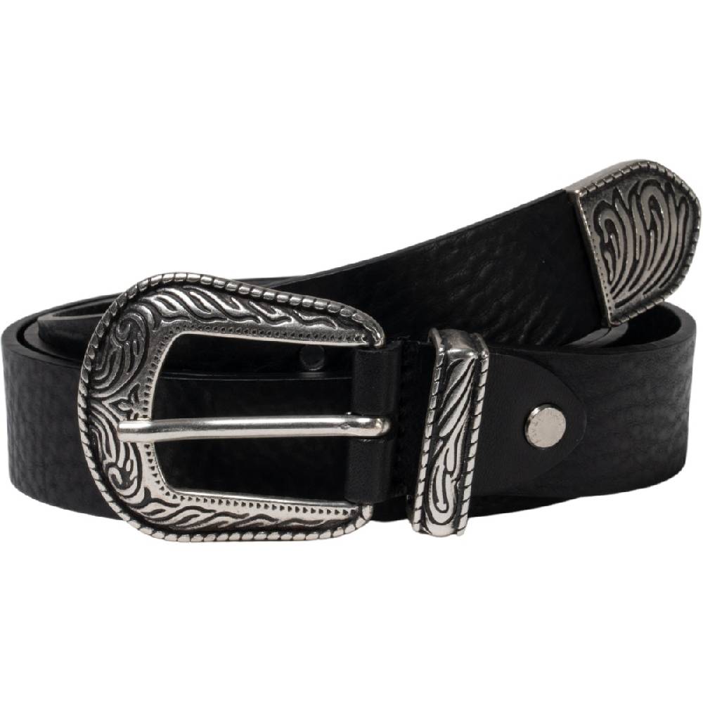 Lartigiano Del Cuoio Cintura Western Donna In Pelle Nero Con Puntale In Metallo Inciso