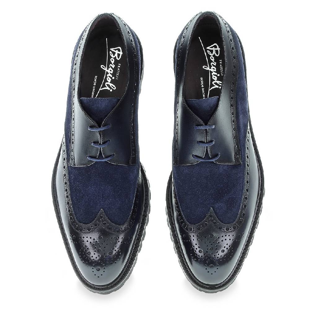 Lartigiano Del Cuoio Derby Con Coda Di Rondine In Pelle Di Vitello Blu Notte - Fratelli Borgioli - Artigianalità Italiana