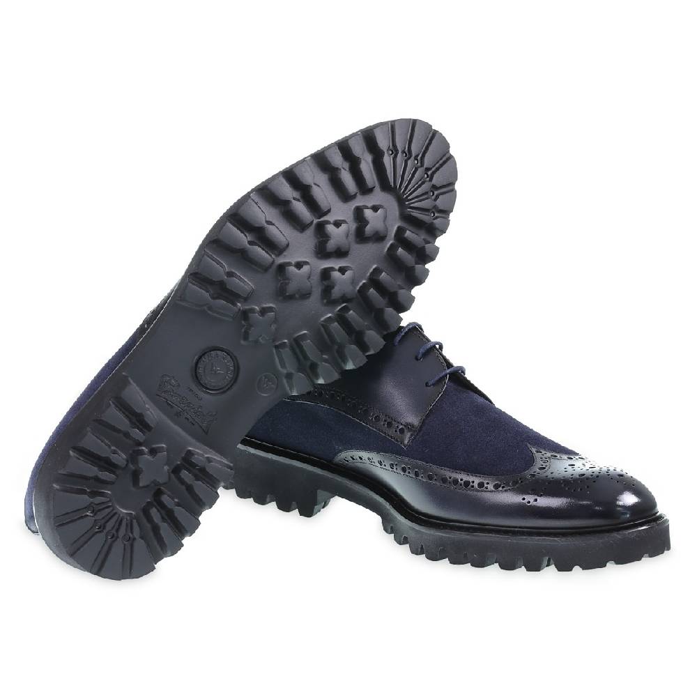 Lartigiano Del Cuoio Derby Con Coda Di Rondine In Pelle Di Vitello Blu Notte - Fratelli Borgioli - Artigianalità Italiana