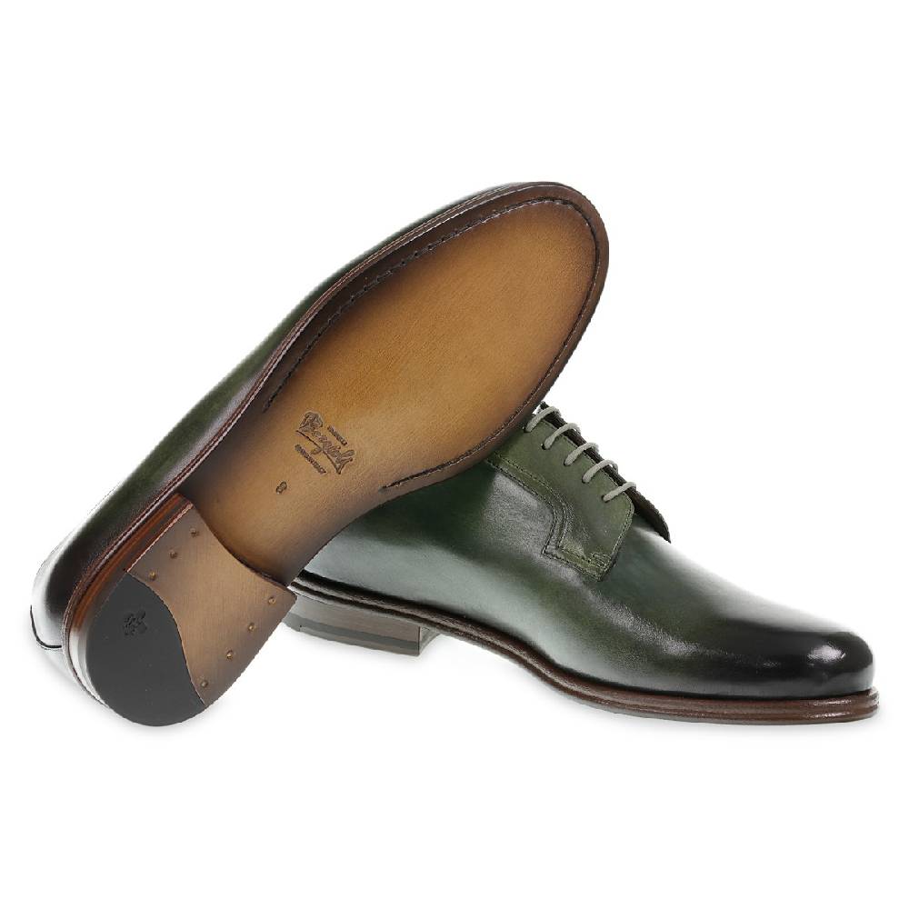 Lartigiano Del Cuoio Derby Liscia In Pelle Di Vacchetta Verde Tinta A Mano - Fratelli Borgioli - Artigianalità Italiana