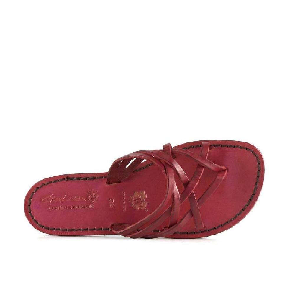 Lartigiano Del Cuoio Infradito Donna Fatti A Mano In Pelle Intrecciata Rosso Con Suola In Cuoio
