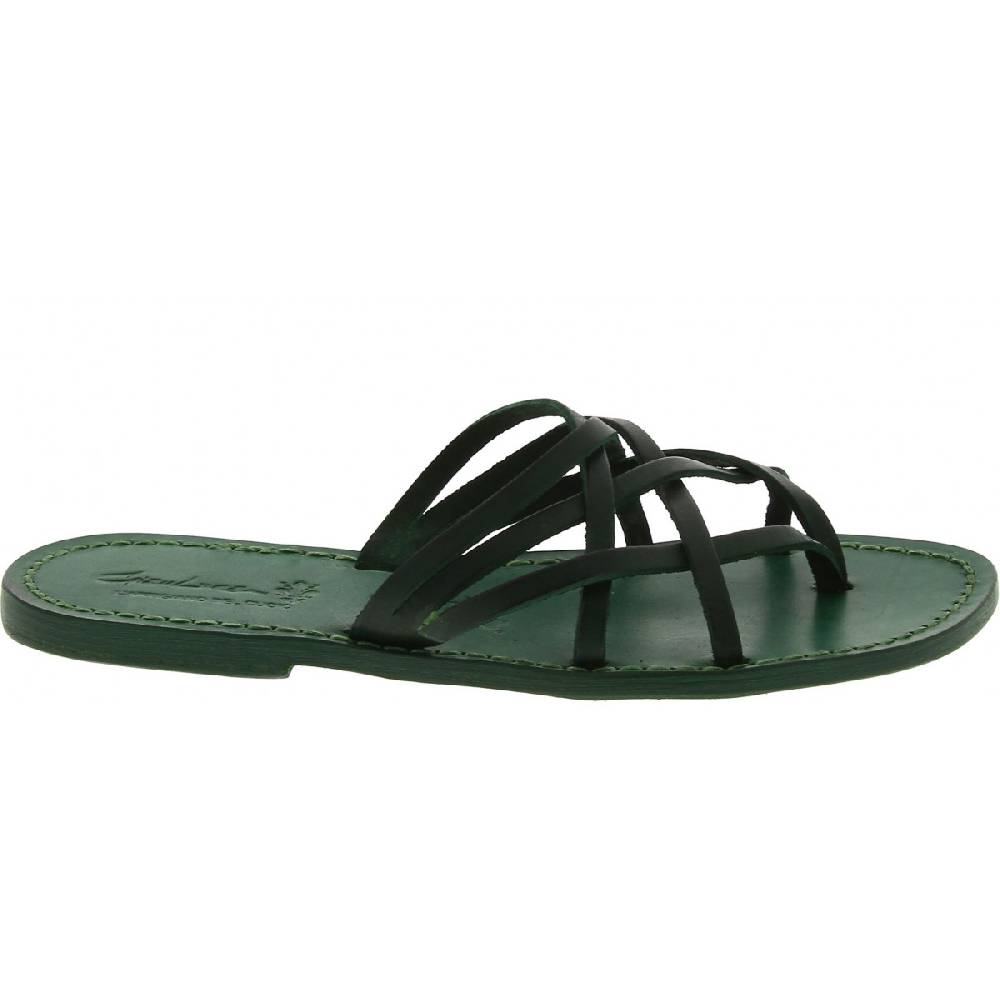 Lartigiano Del Cuoio Infradito Donna In Pelle Intrecciata Verde Fatti A Mano Con Suola In Cuoio