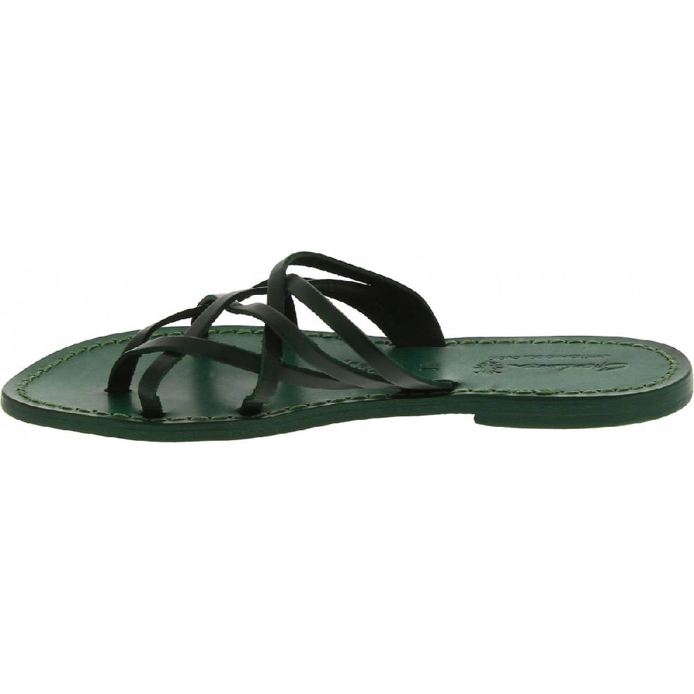 Lartigiano Del Cuoio Infradito Donna In Pelle Intrecciata Verde Fatti A Mano Con Suola In Cuoio