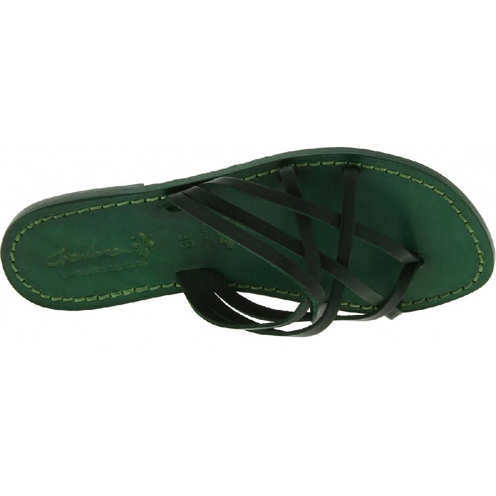 Lartigiano Del Cuoio Infradito Donna In Pelle Intrecciata Verde Fatti A Mano Con Suola In Cuoio