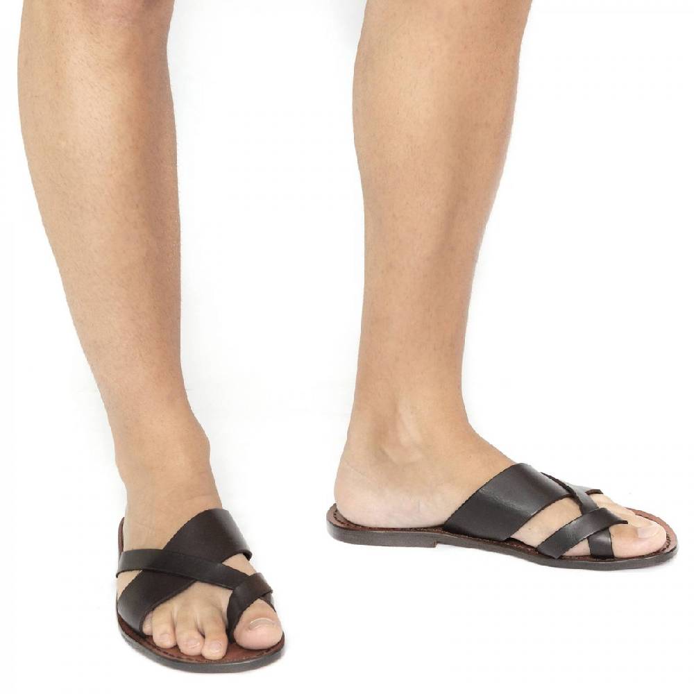 Lartigiano Del Cuoio Infradito Fatti A Mano In Pelle Testa Di Moro Intrecciata Sull'alluce E Suola In Cuoio