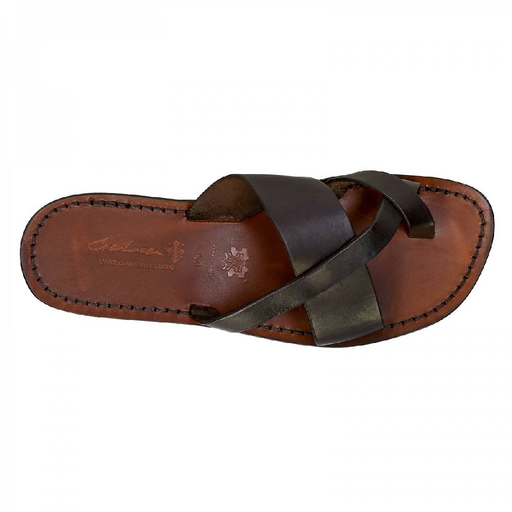 Lartigiano Del Cuoio Infradito Fatti A Mano In Pelle Testa Di Moro Intrecciata Sull'alluce E Suola In Cuoio