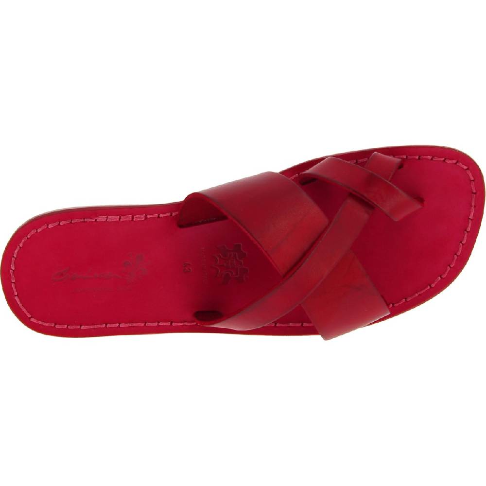 Lartigiano Del Cuoio Infradito In Pelle Rossa Intrecciata Sull'alluce E Suola In Cuoio