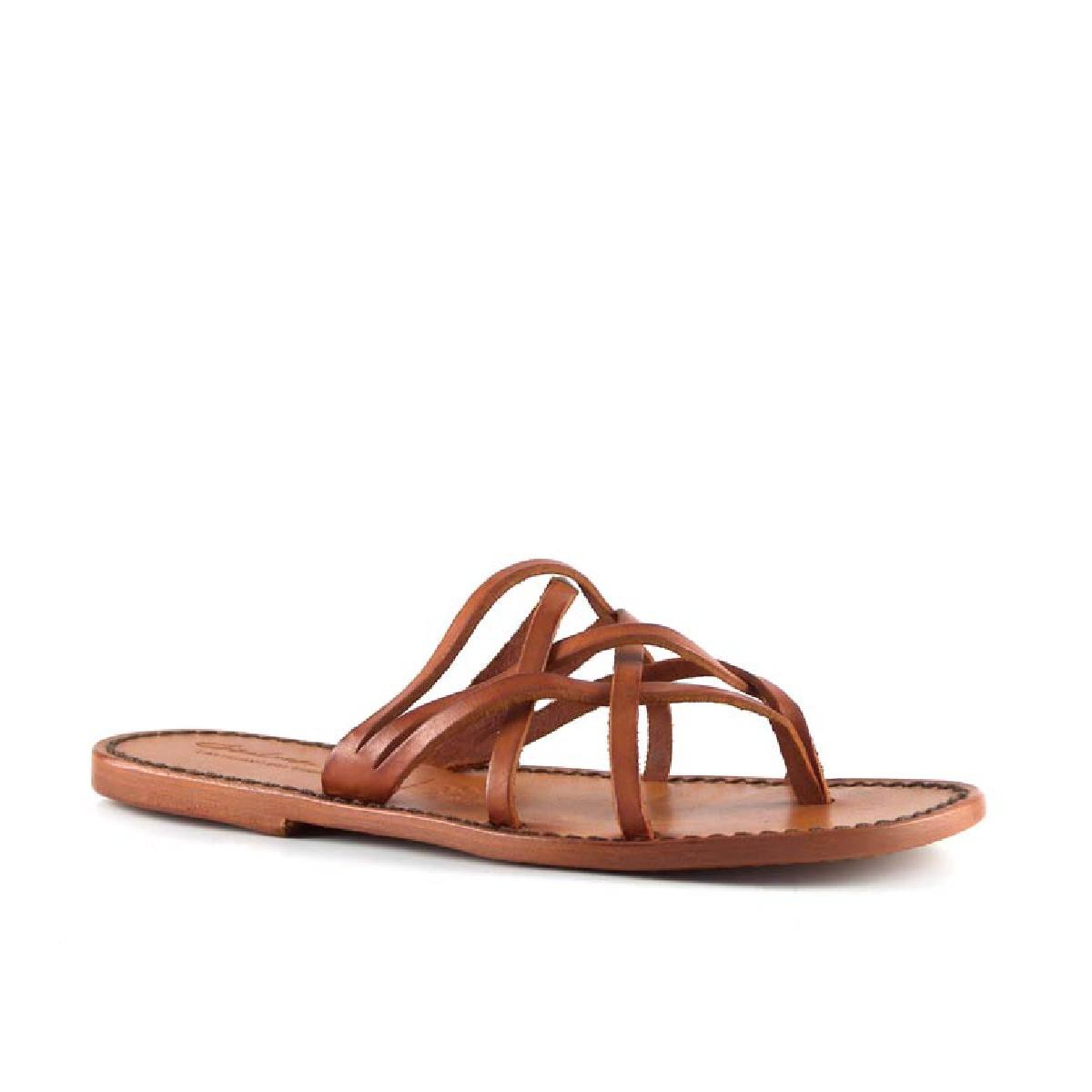 Lartigiano Del Cuoio Infradito intrecciati da donna fatti a mano in pelle arancio con suola in cuoio