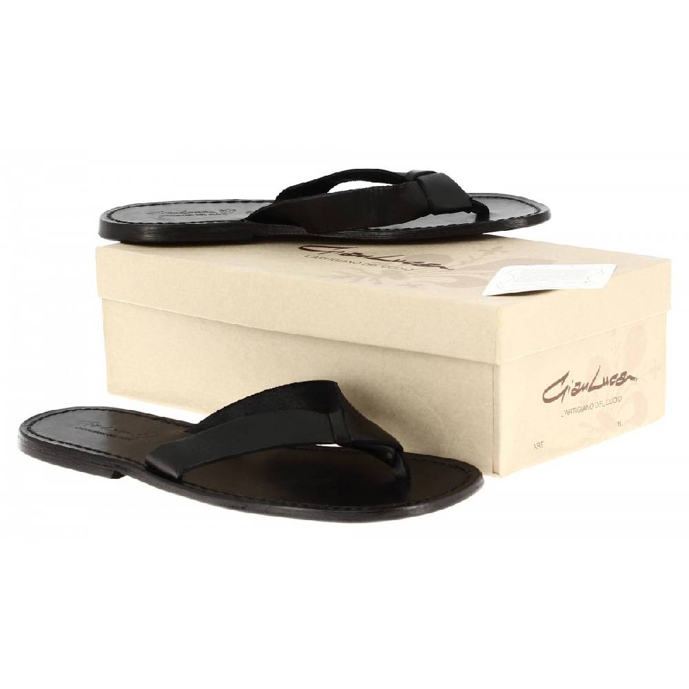 Lartigiano Del Cuoio Infradito Uomo In Pelle Nera Fatti A Mano