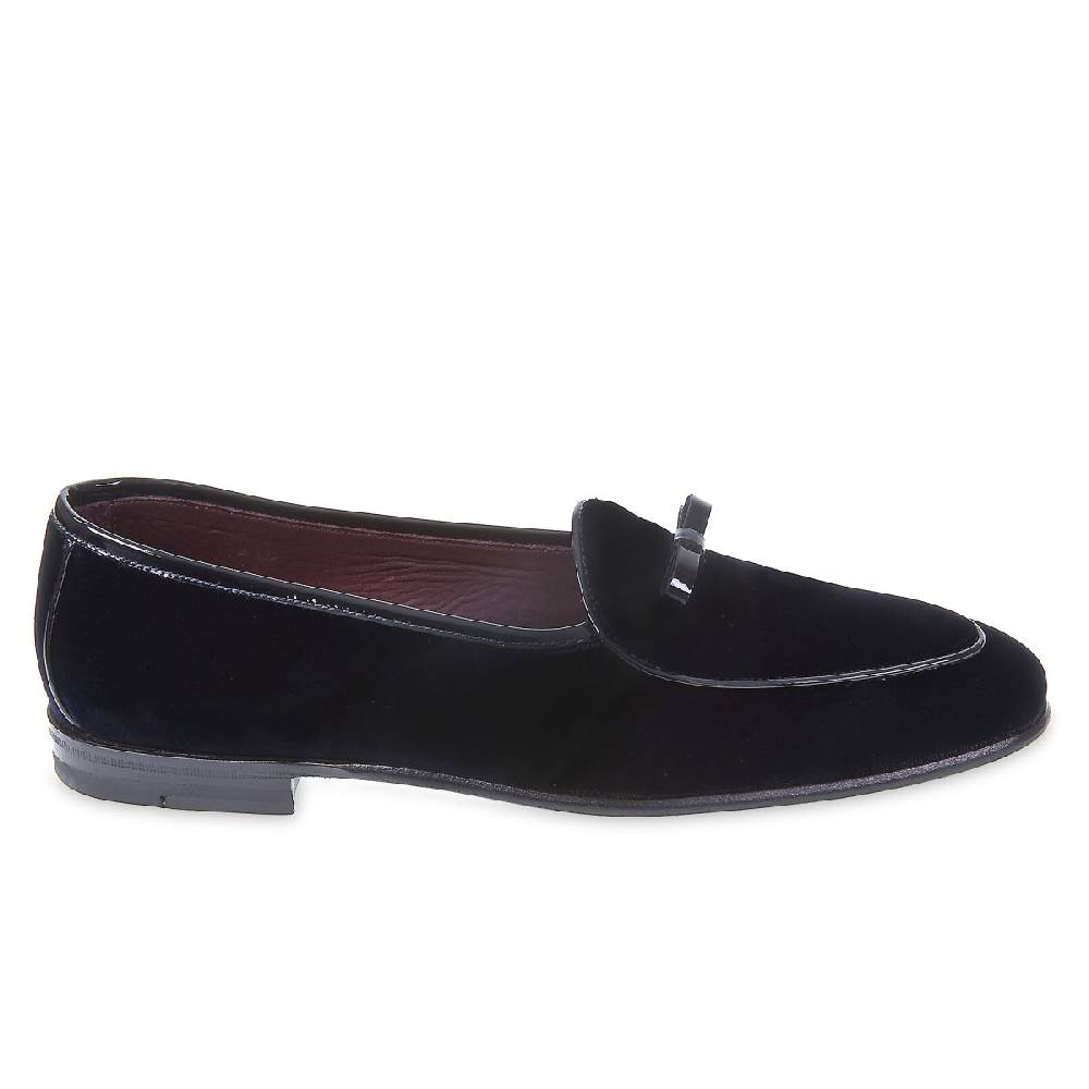 Lartigiano Del Cuoio Mocassino Belga In Velluto Blu Scuro E Vernice Fatto A Mano Da Fratelli Borgioli