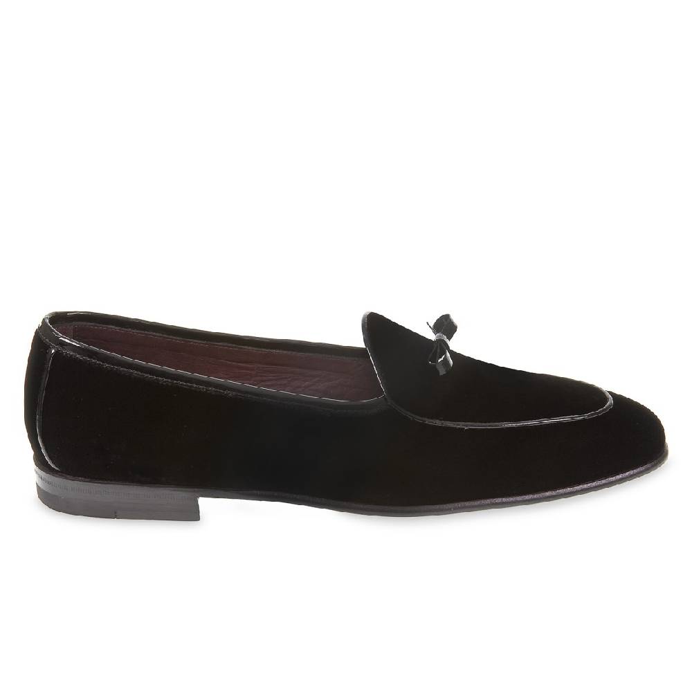 Lartigiano Del Cuoio Mocassino Belga In Velluto Nero E Vernice Fatto A Mano Da Fratelli Borgioli